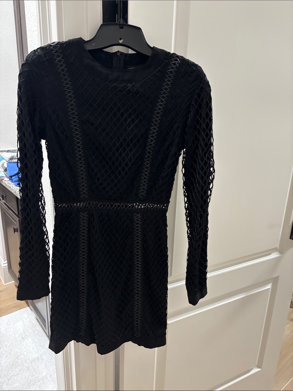 PrettyLittleThing Black Long Sleeve Mesh Lace Mini Dress
